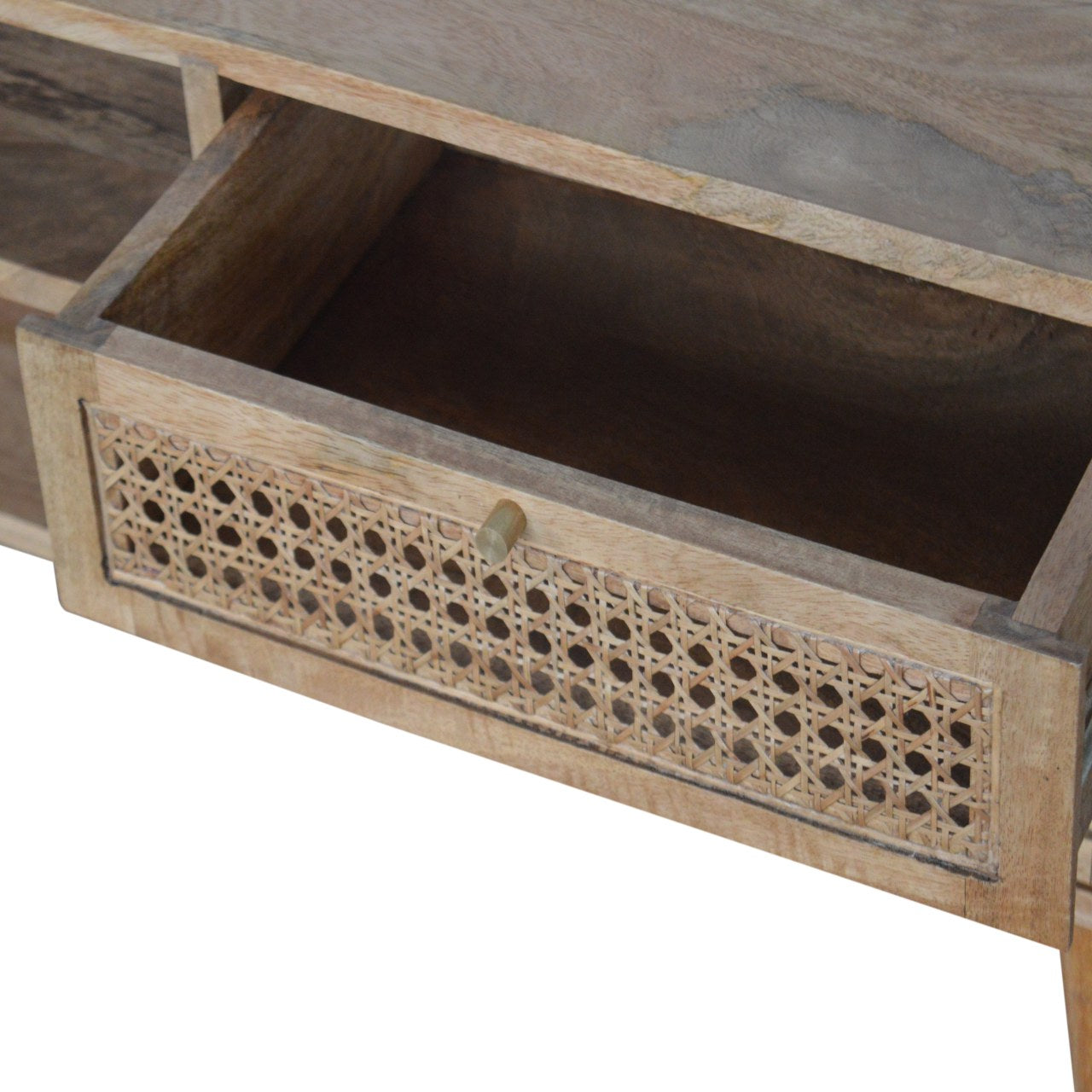 Solid Wood 2 Drawer Rattan TV Stand