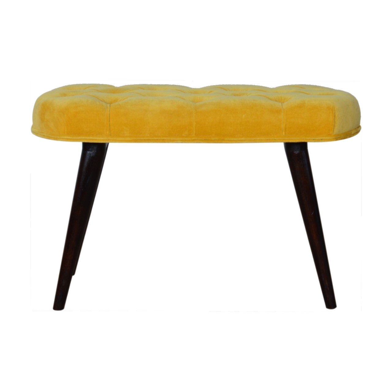 Solid Wood Mustard Cotton Velvet Deep Button Bench
