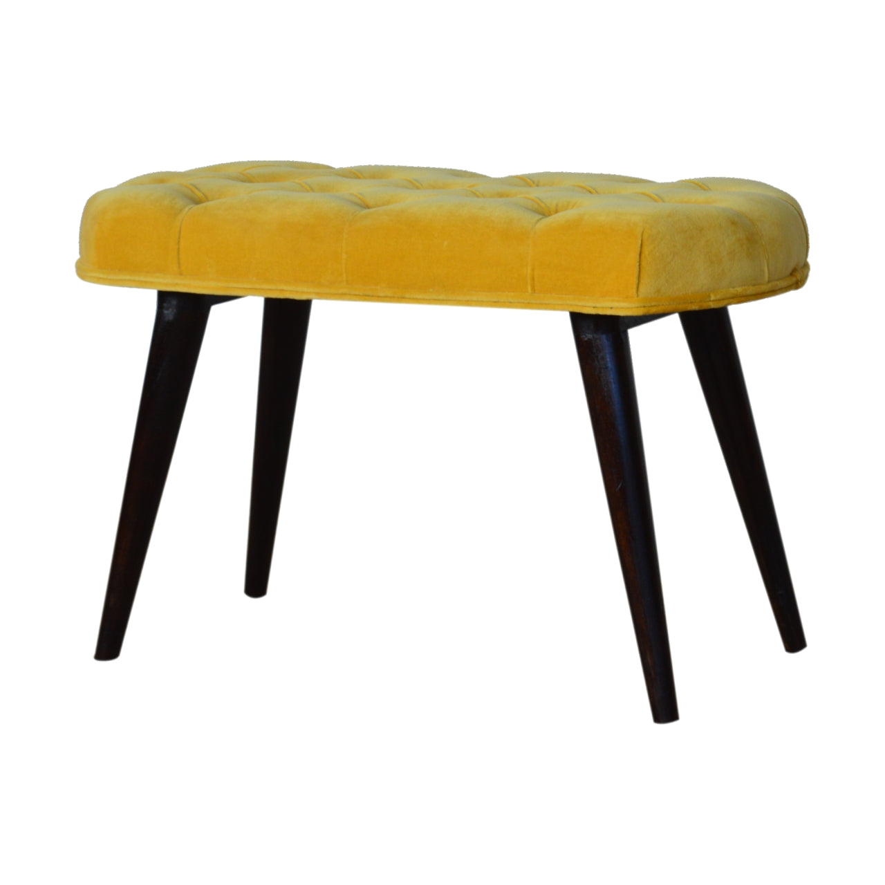 Solid Wood Mustard Cotton Velvet Deep Button Bench