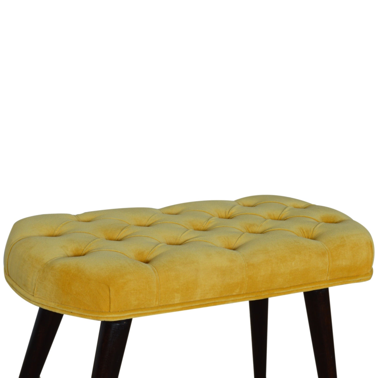 Solid Wood Mustard Cotton Velvet Deep Button Bench