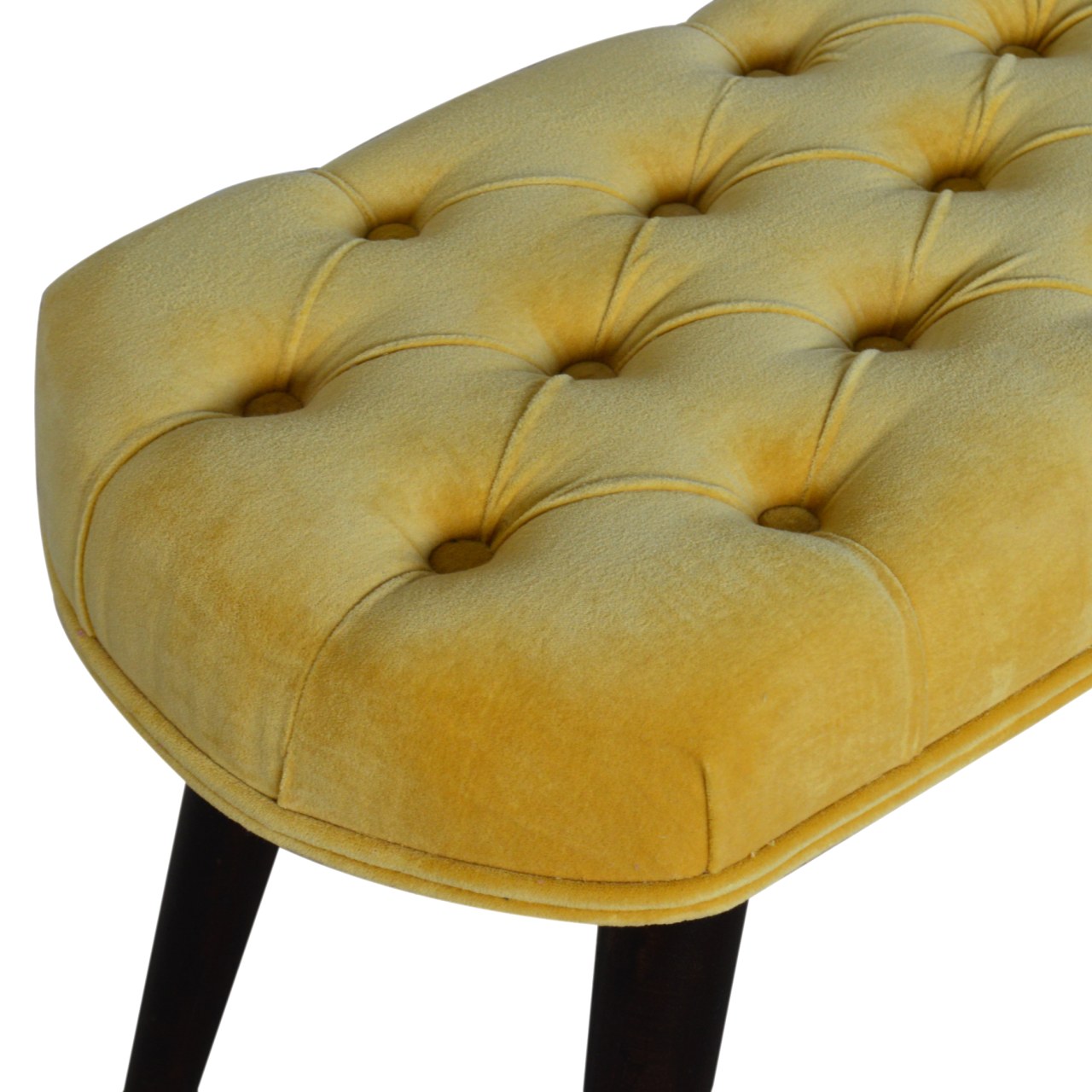Solid Wood Mustard Cotton Velvet Deep Button Bench
