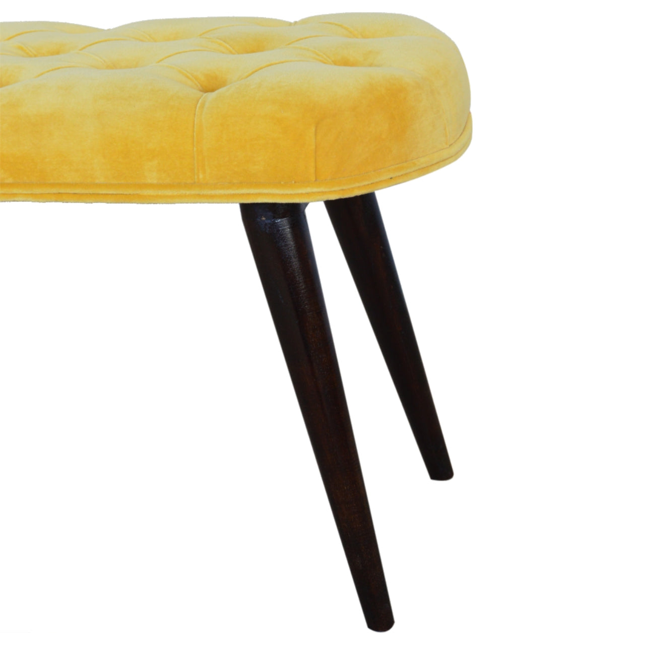 Solid Wood Mustard Cotton Velvet Deep Button Bench
