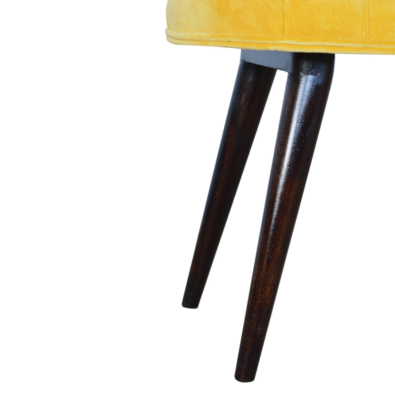 Solid Wood Mustard Cotton Velvet Deep Button Bench
