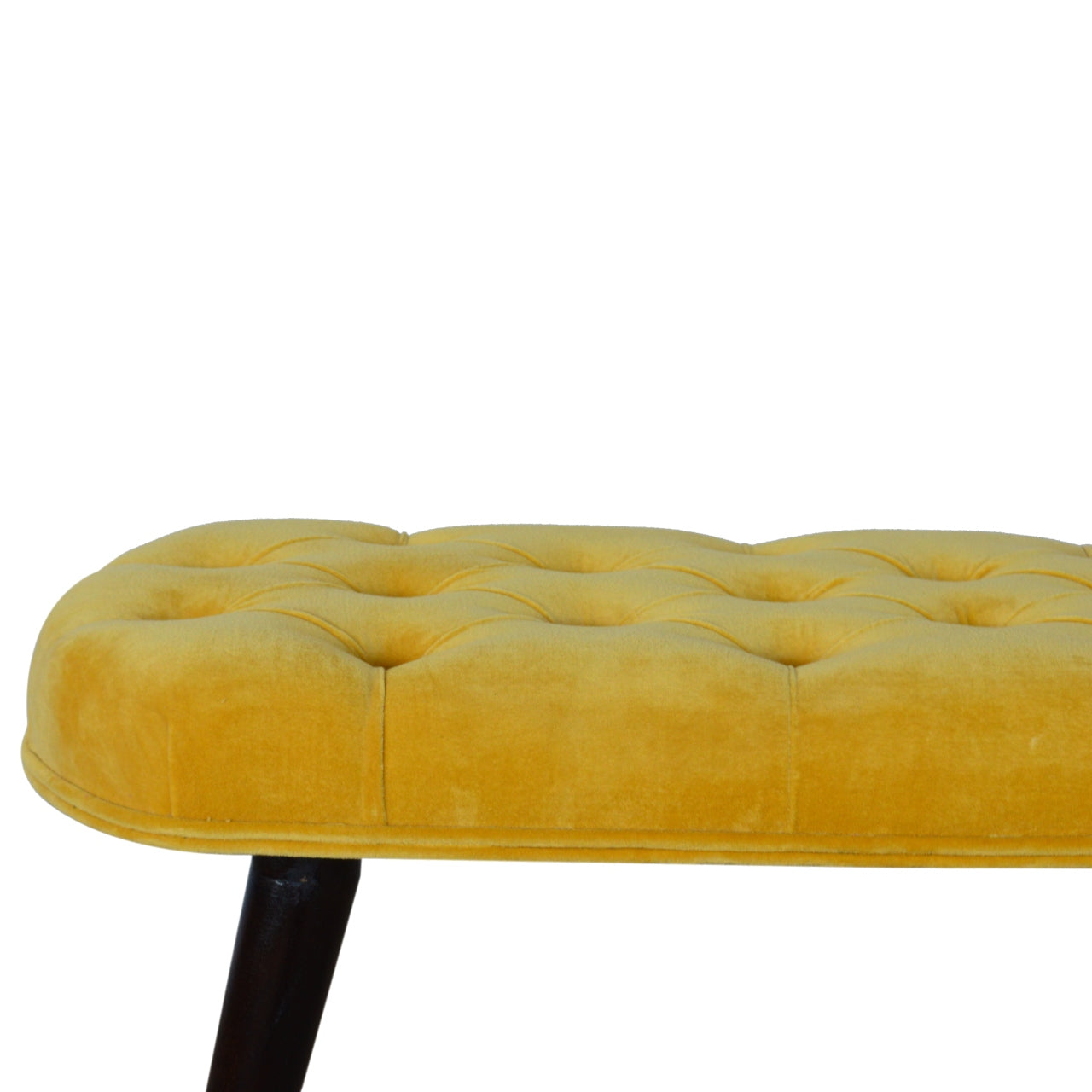 Solid Wood Mustard Cotton Velvet Deep Button Bench