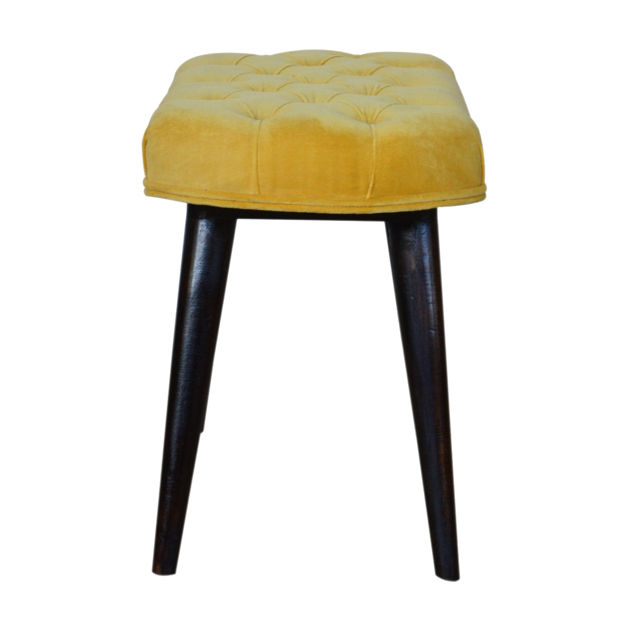 Solid Wood Mustard Cotton Velvet Deep Button Bench