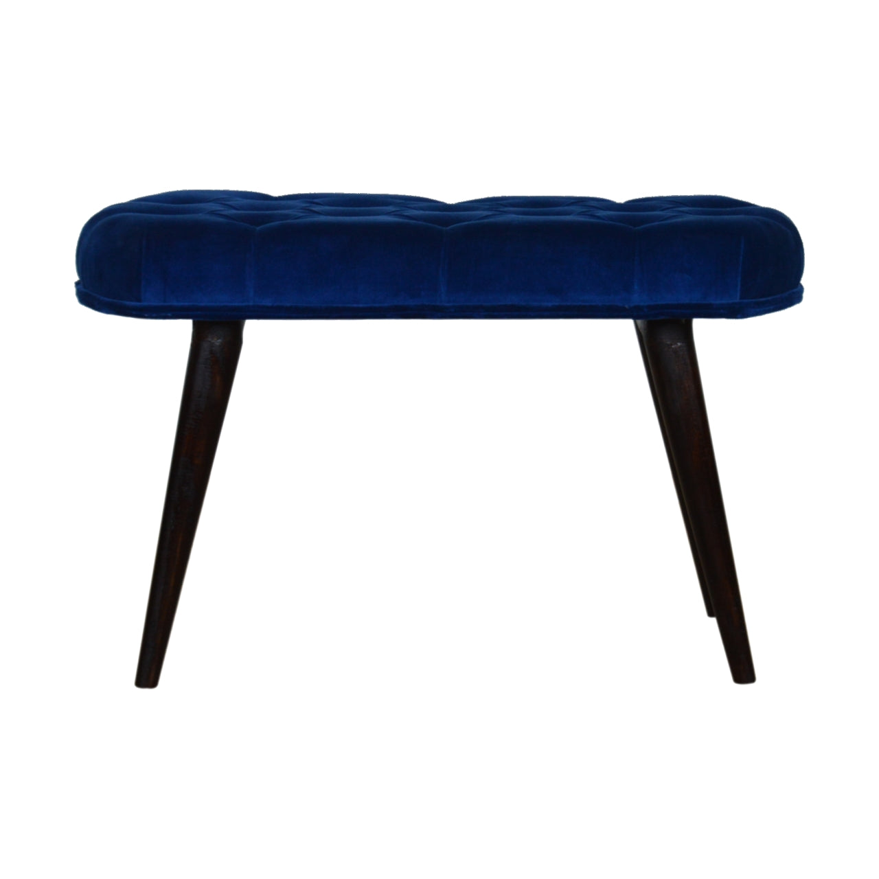 Solid Wood Royal Blue Cotton Velvet Deep Button Bench