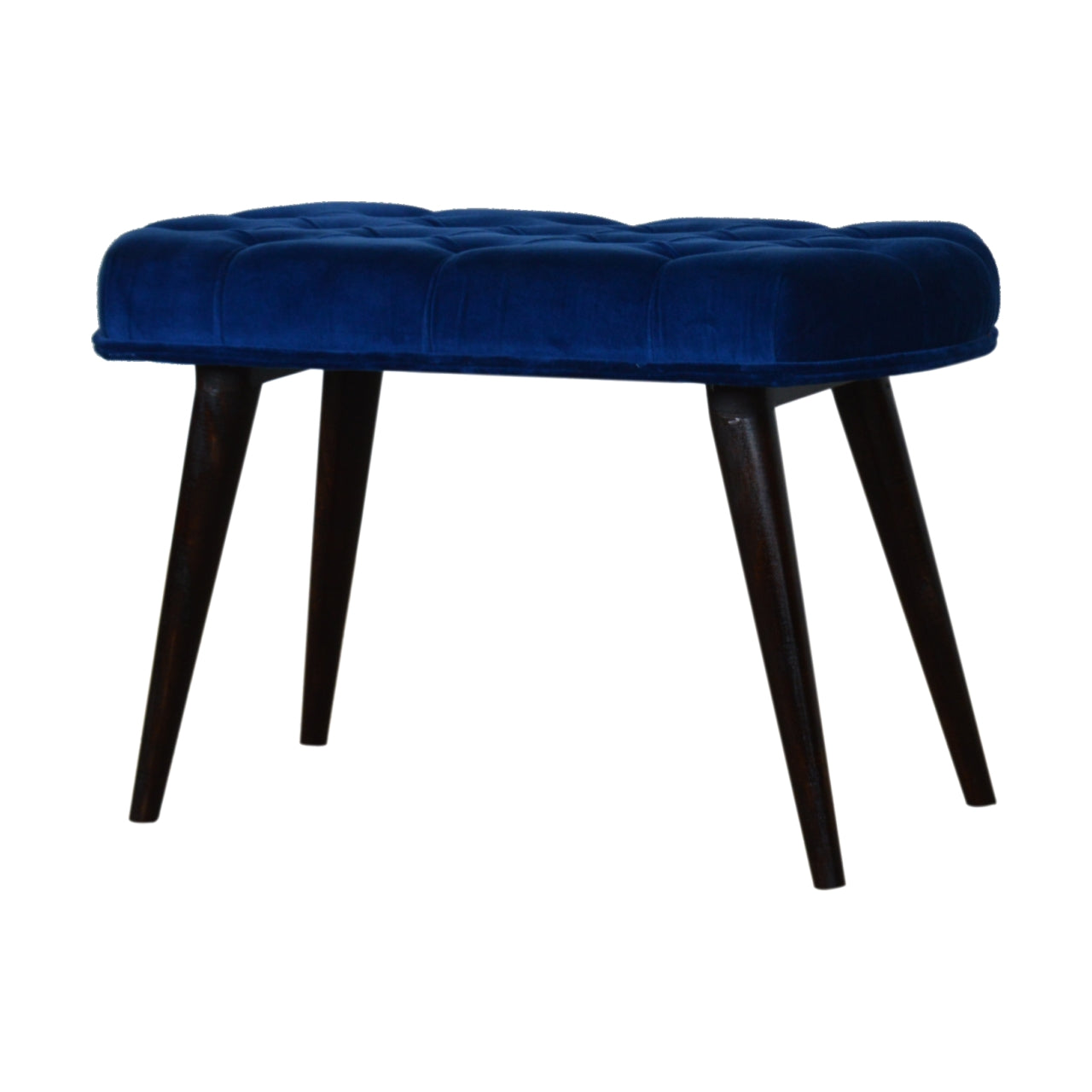 Solid Wood Royal Blue Cotton Velvet Deep Button Bench