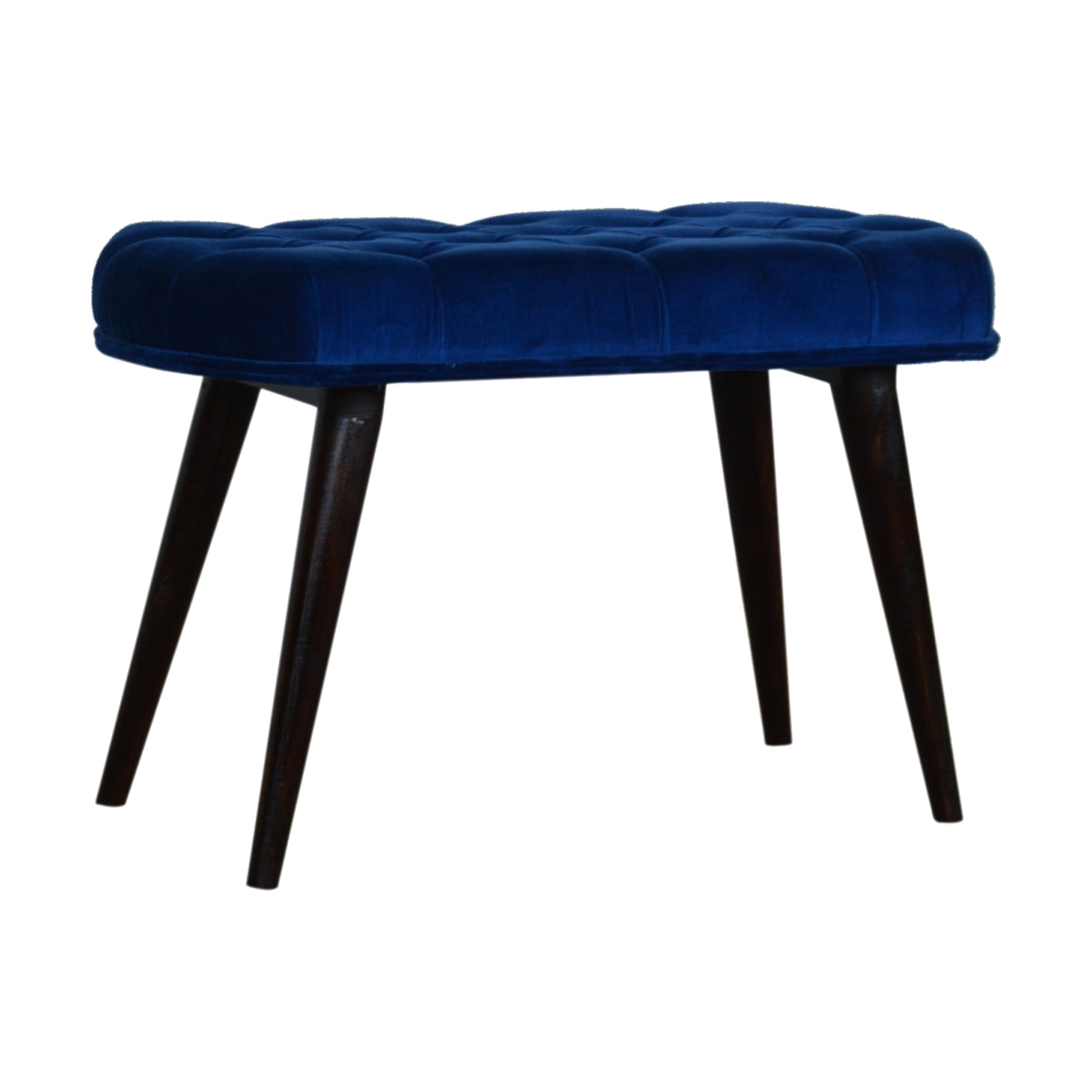 Solid Wood Royal Blue Cotton Velvet Deep Button Bench