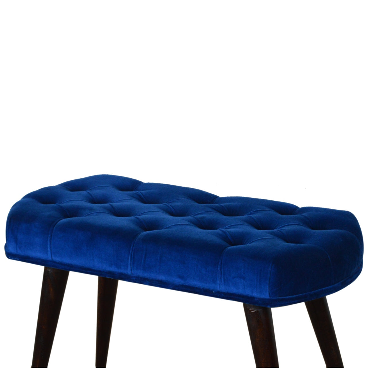 Solid Wood Royal Blue Cotton Velvet Deep Button Bench
