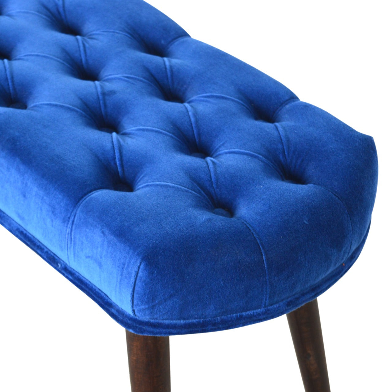 Solid Wood Royal Blue Cotton Velvet Deep Button Bench