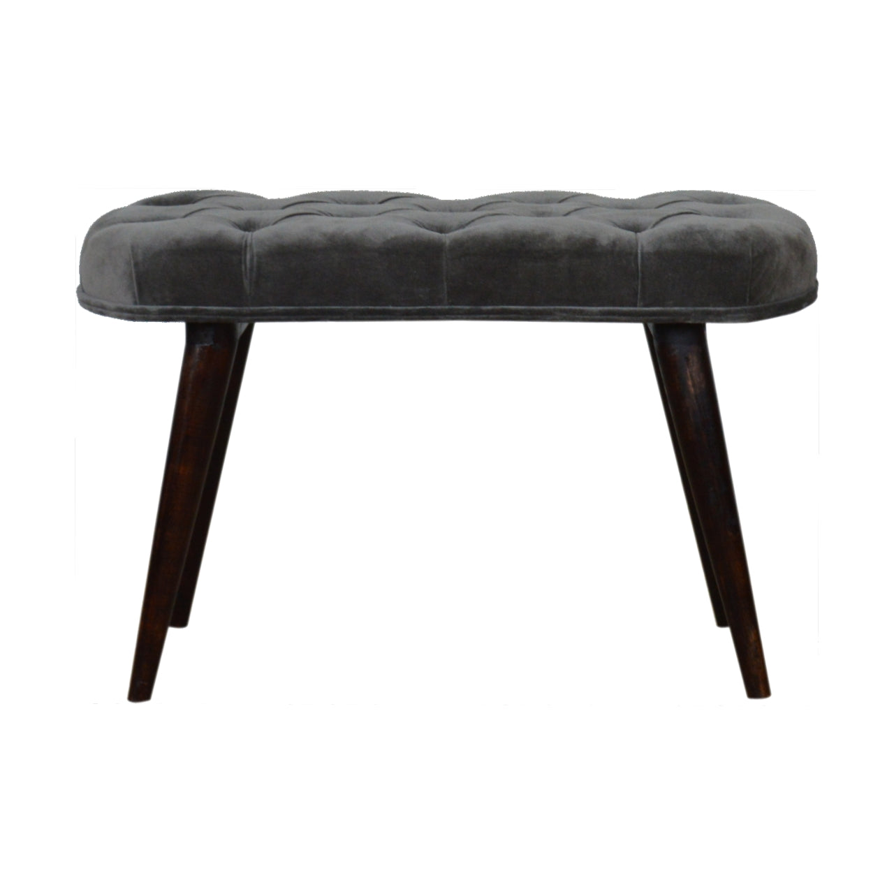 Solid Wood Grey Cotton Deep Button Bench