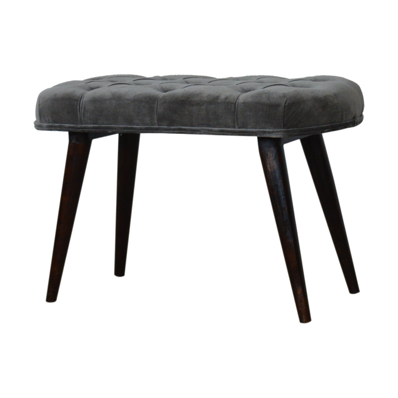 Solid Wood Grey Cotton Deep Button Bench