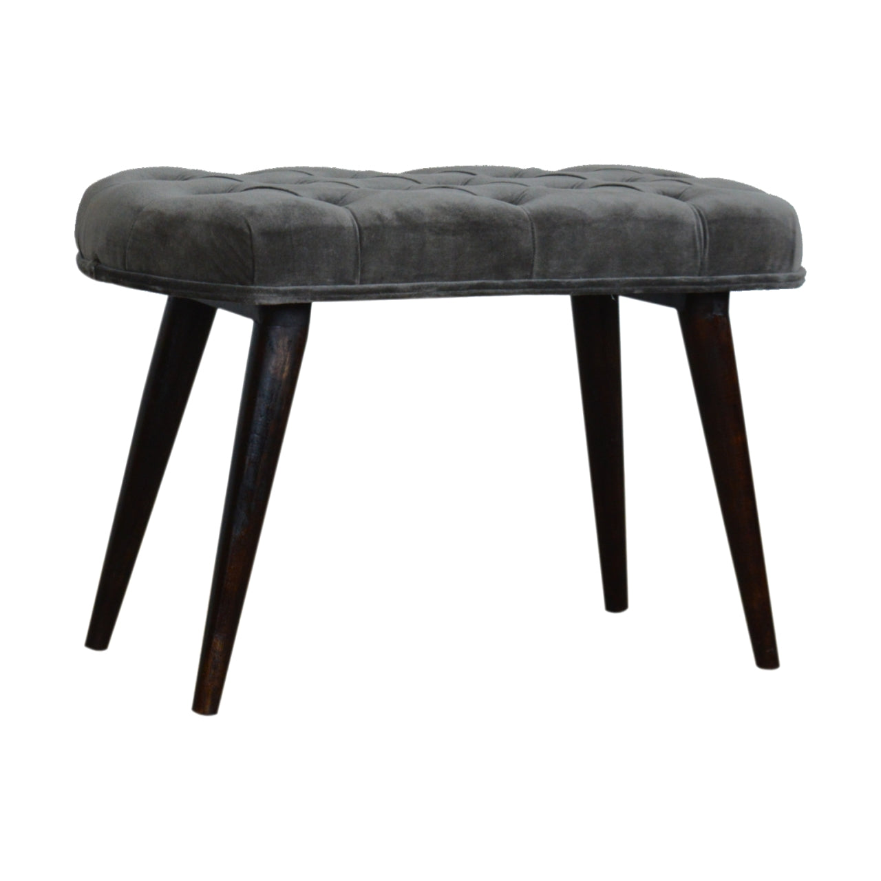 Solid Wood Grey Cotton Deep Button Bench