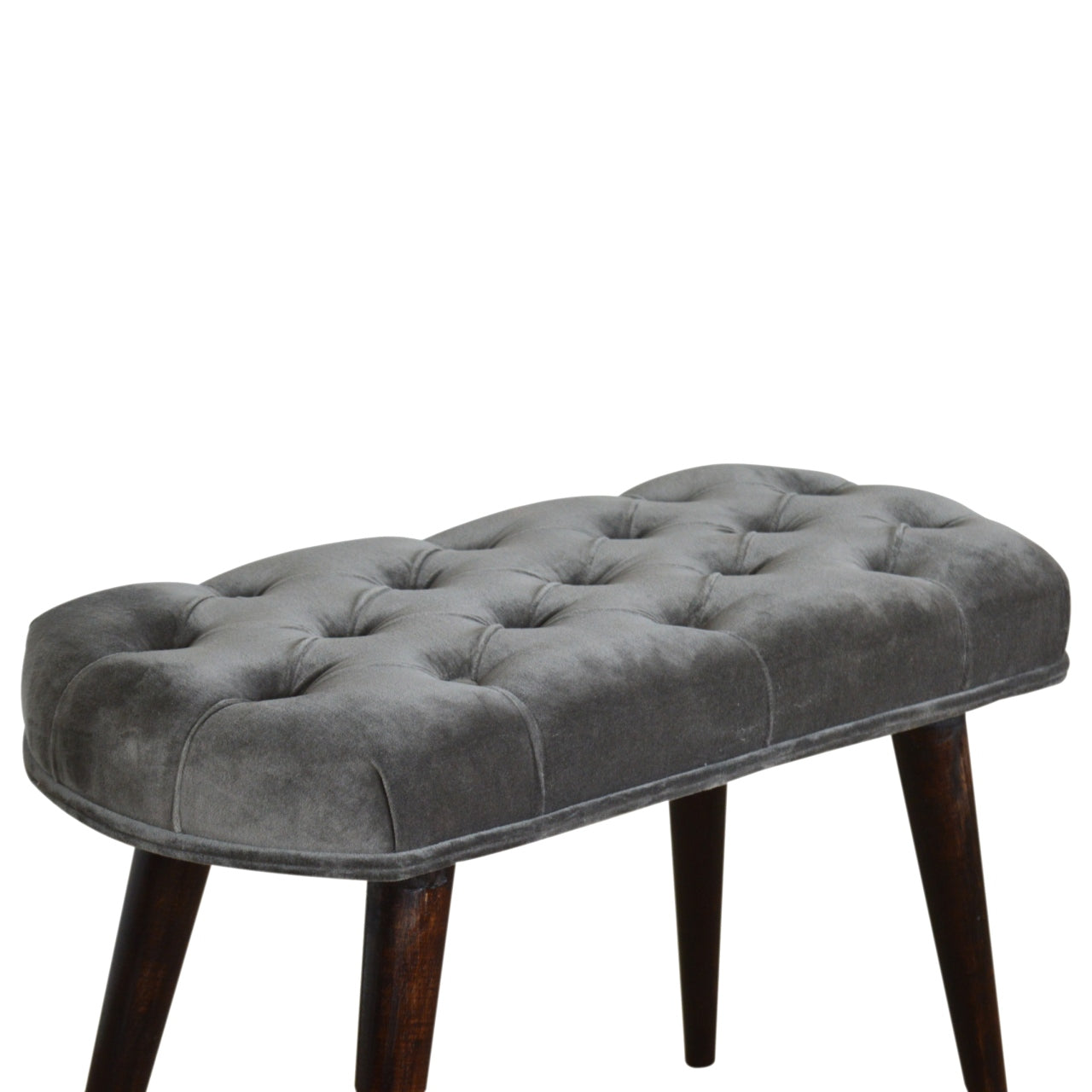 Solid Wood Grey Cotton Deep Button Bench