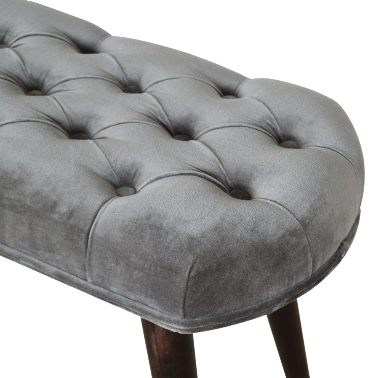 Solid Wood Grey Cotton Deep Button Bench