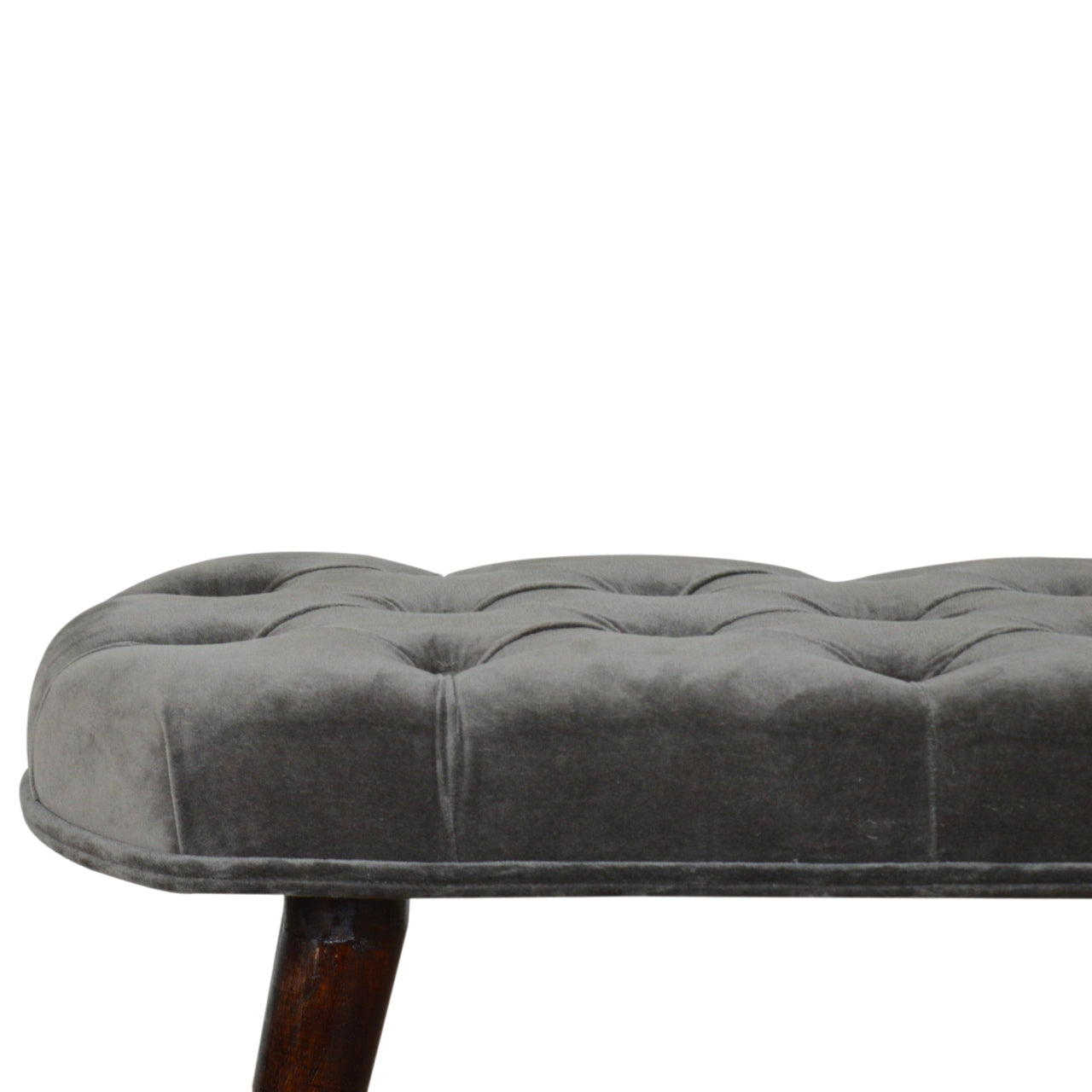 Solid Wood Grey Cotton Deep Button Bench