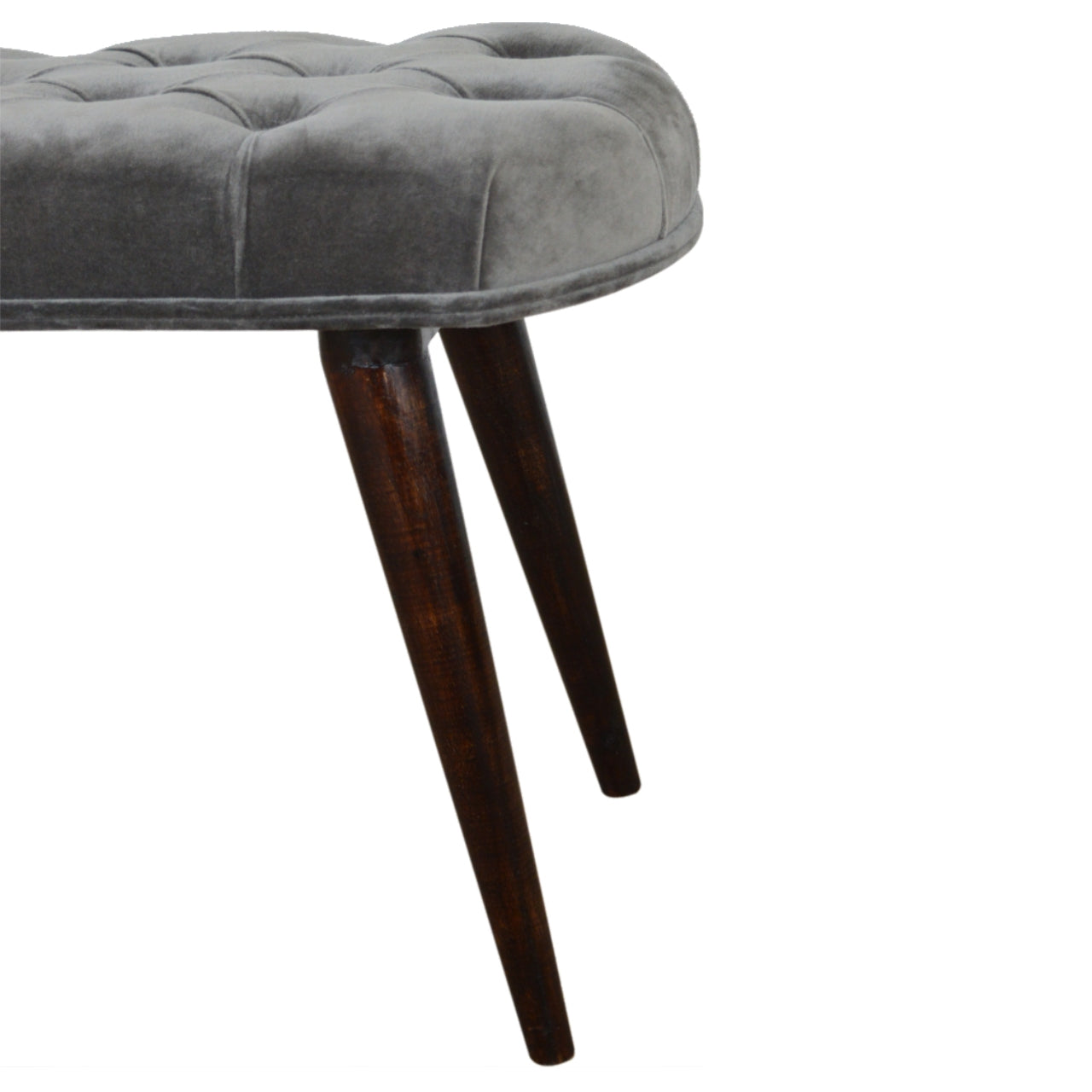 Solid Wood Grey Cotton Deep Button Bench