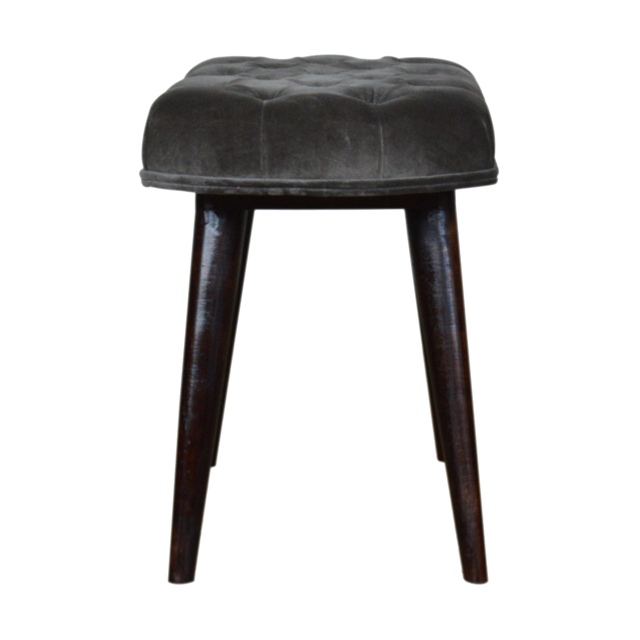 Solid Wood Grey Cotton Deep Button Bench