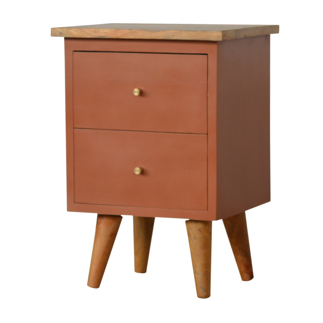 Solid Wood Deep Orange Hand Painted Bedside