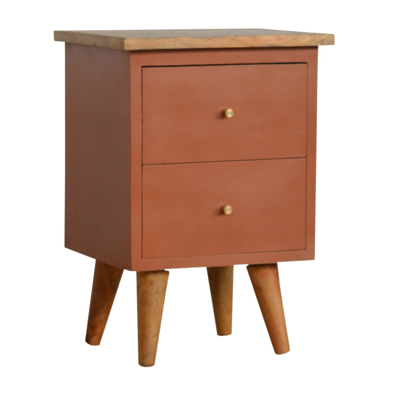 Solid Wood Deep Orange Hand Painted Bedside