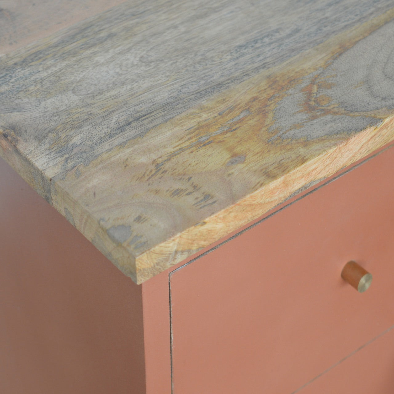 Solid Wood Deep Orange Hand Painted Bedside