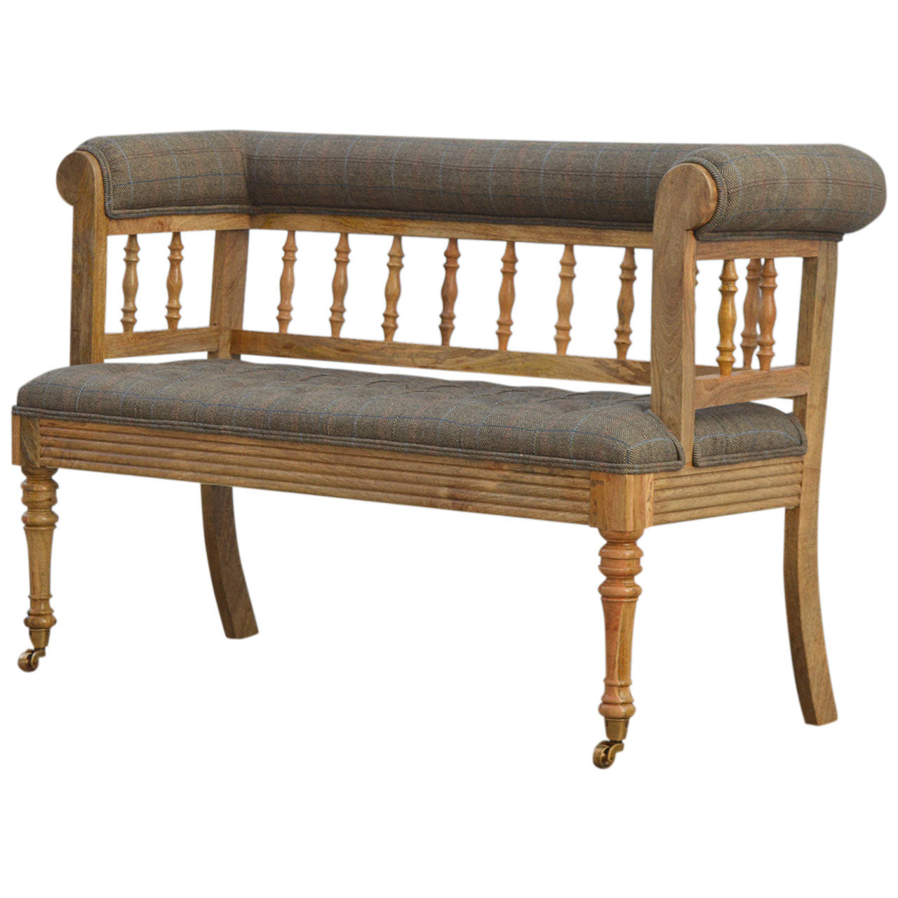 Solid Wood Multi Tweed Deep Button Hallway Bench