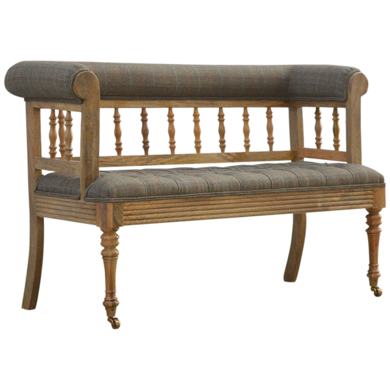 Solid Wood Multi Tweed Deep Button Hallway Bench