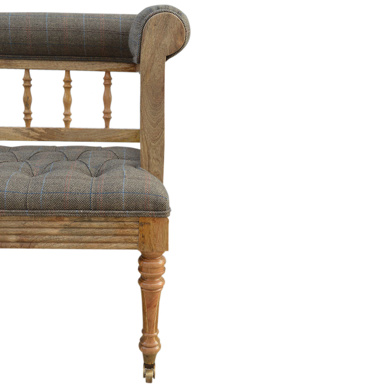 Solid Wood Multi Tweed Deep Button Hallway Bench