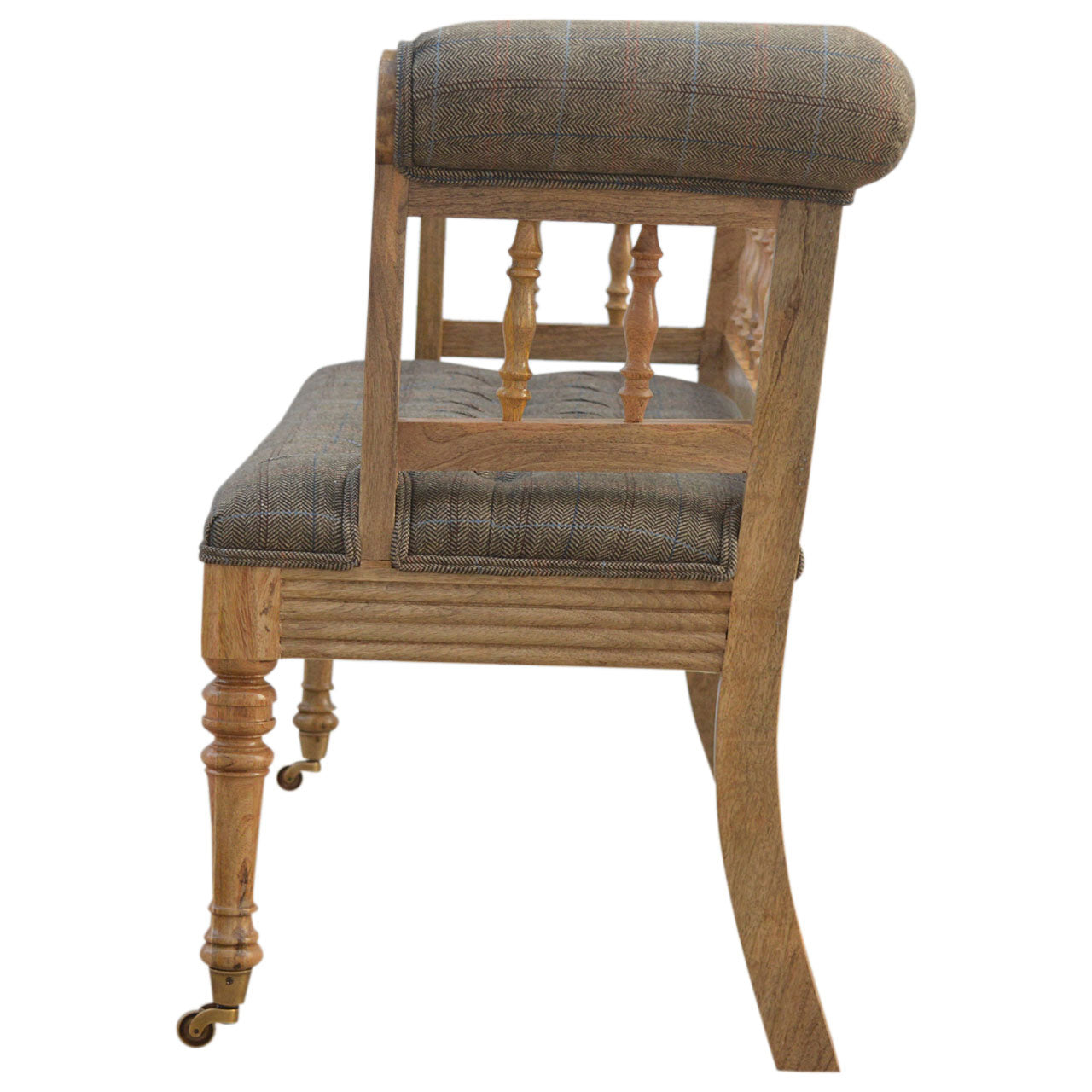 Solid Wood Multi Tweed Deep Button Hallway Bench