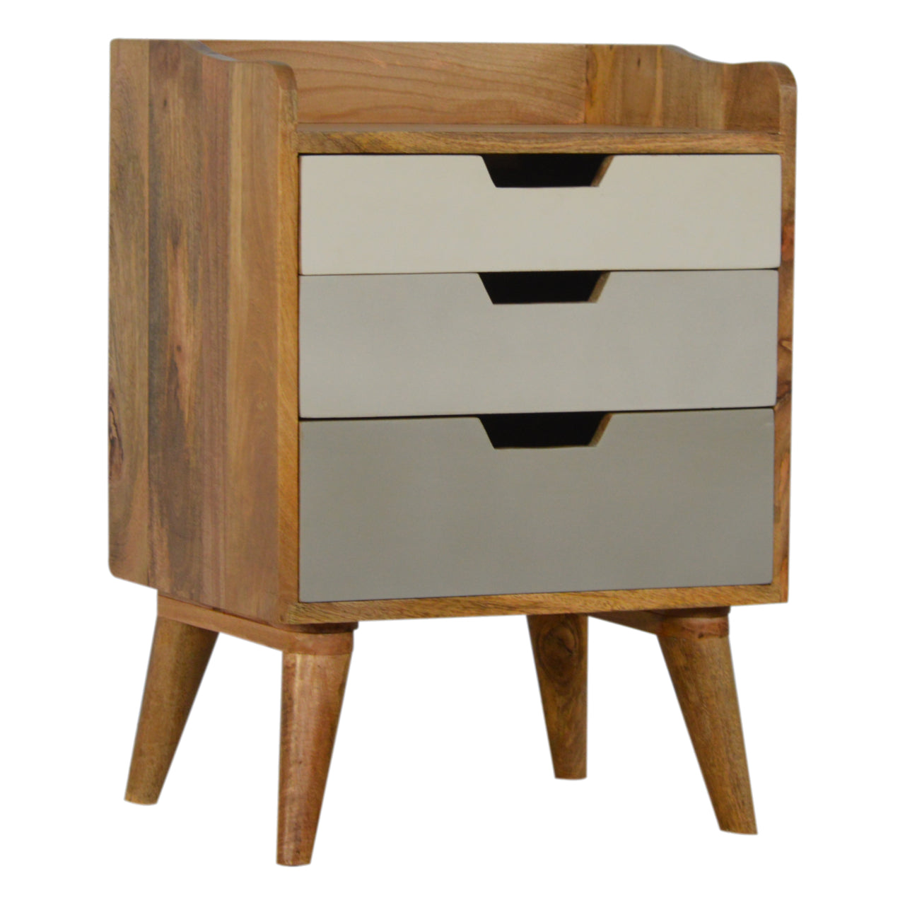 Solid Wood 3 Drawer Grey & White Painted Bedside
