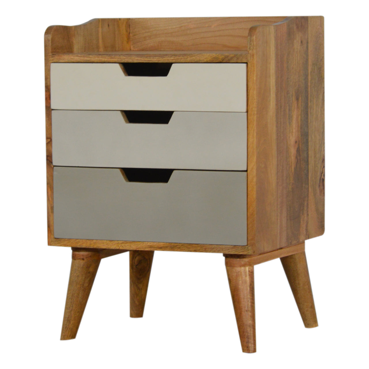 Solid Wood 3 Drawer Grey & White Painted Bedside