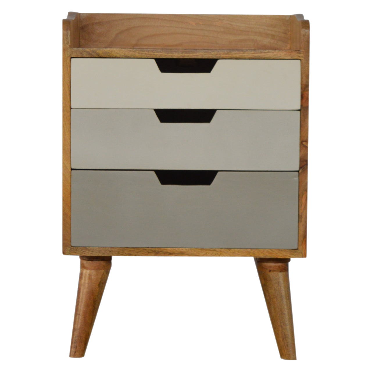 Solid Wood 3 Drawer Grey & White Painted Bedside