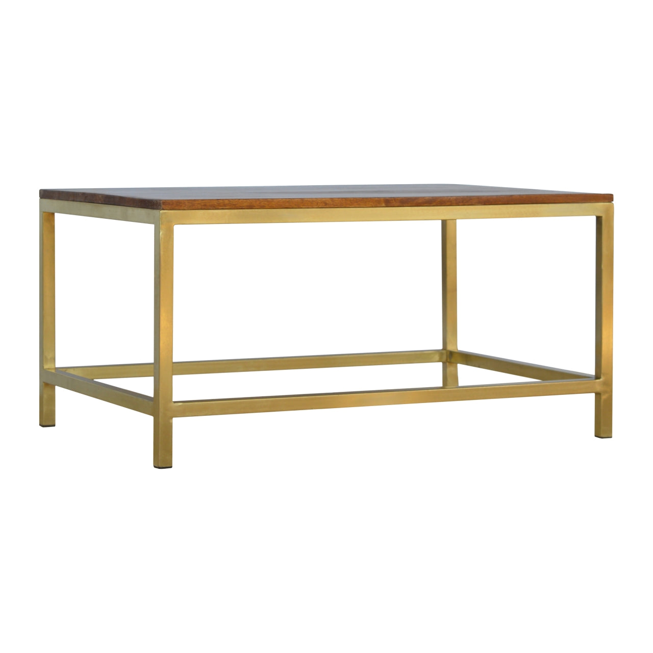 Solid Wood Rectangular Coffee Table with Gold Base