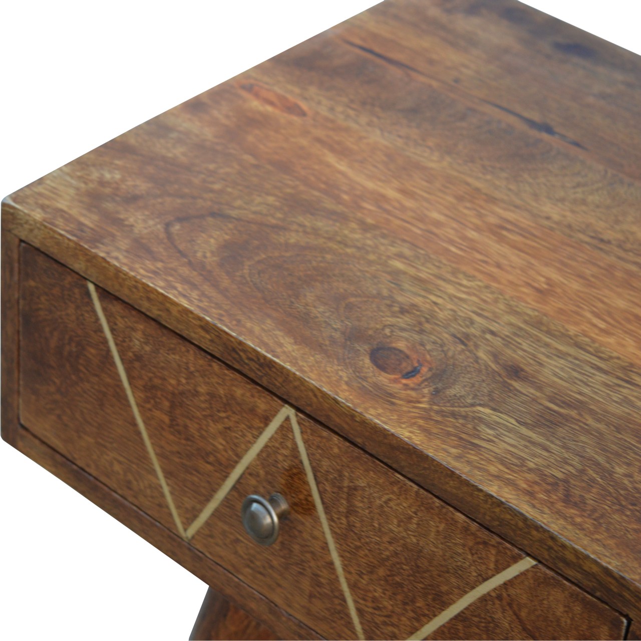 Solid Wood Geometric Brass Inlay Console Table