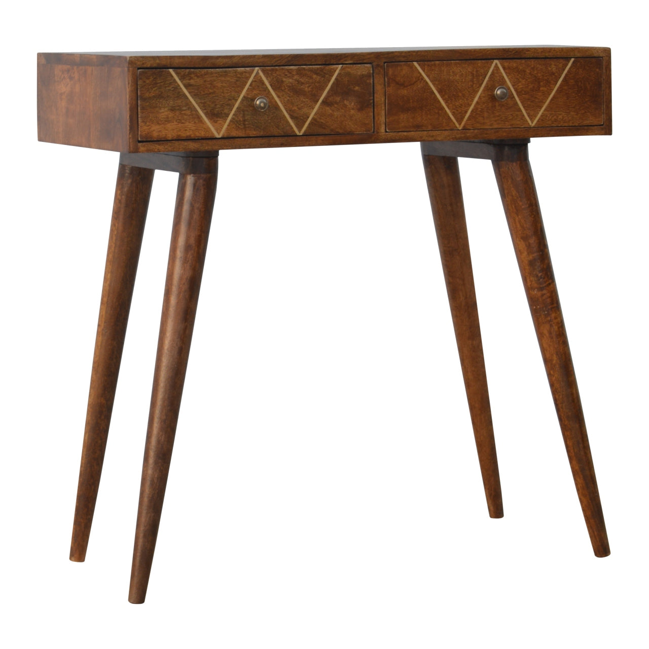 Solid Wood Geometric Brass Inlay Console Table