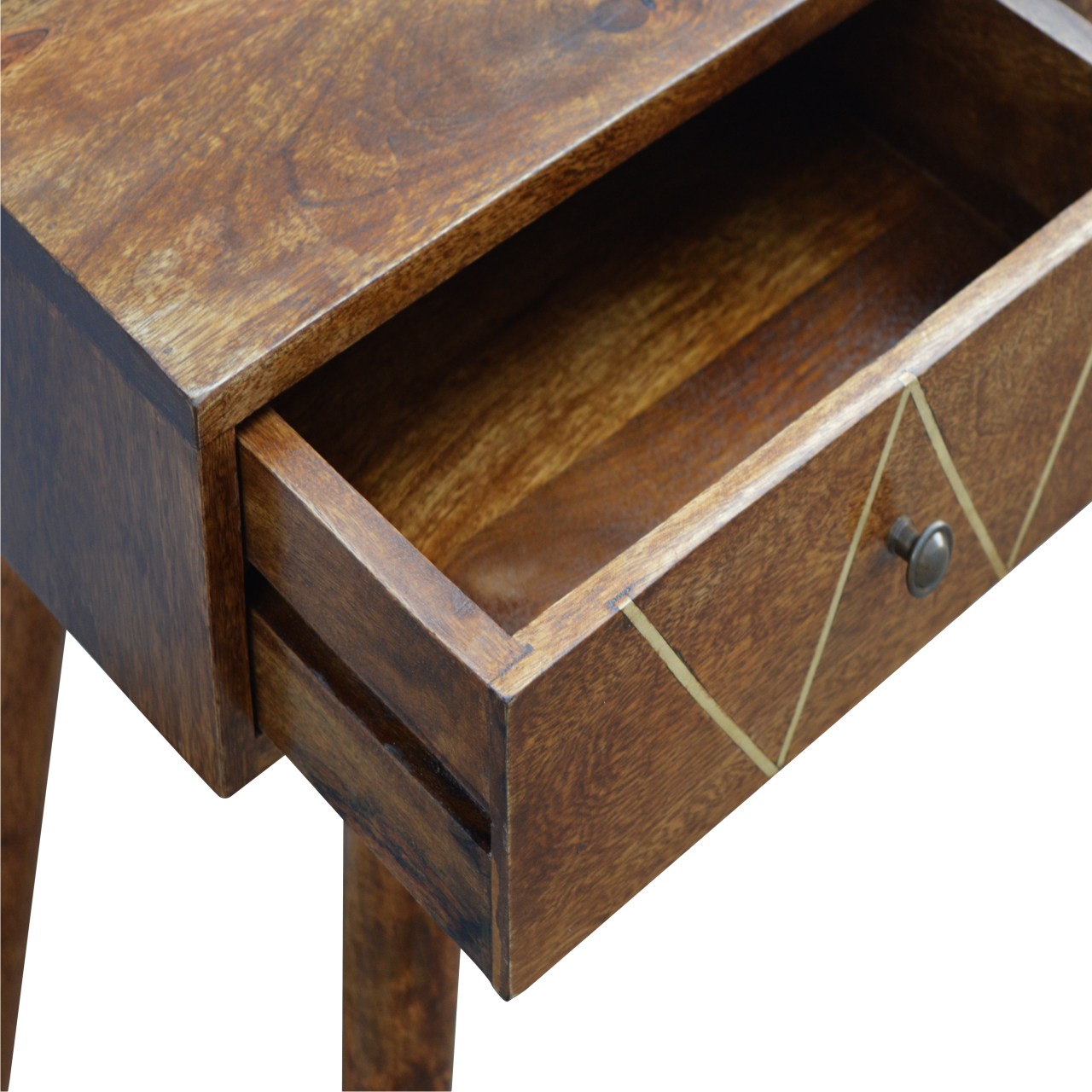 Solid Wood Geometric Brass Inlay Console Table
