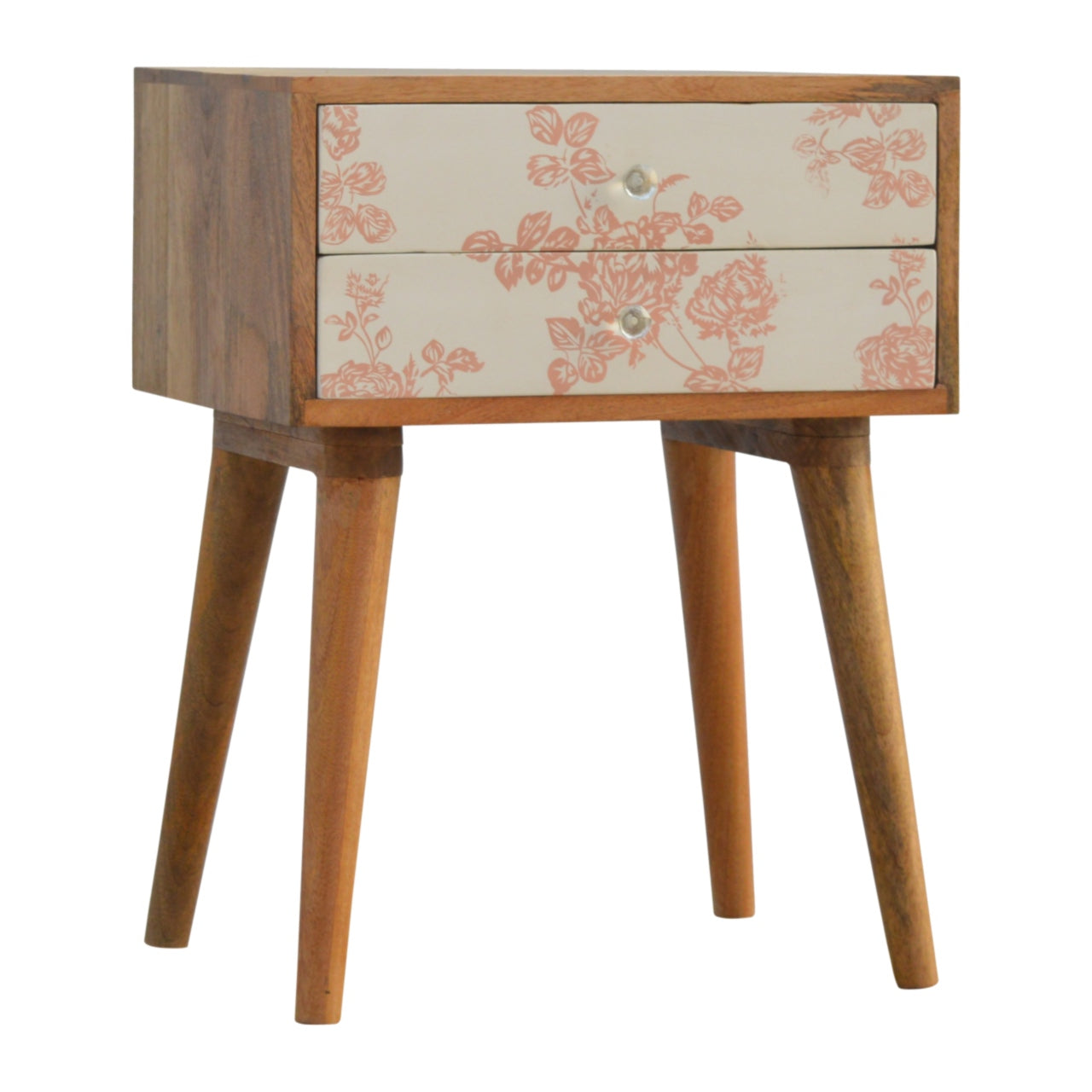 Solid Wood 2 Drawer Bedside | Pink Floral Design