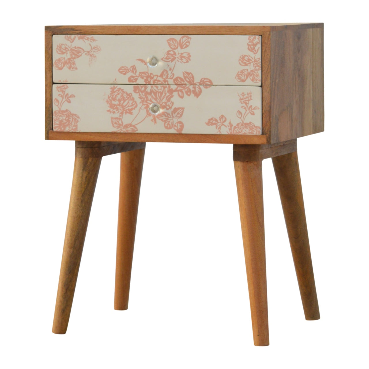 Solid Wood 2 Drawer Bedside | Pink Floral Design