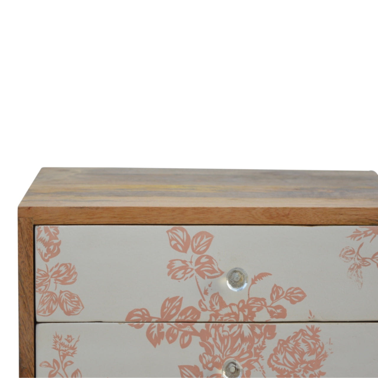 Solid Wood 2 Drawer Bedside | Pink Floral Design