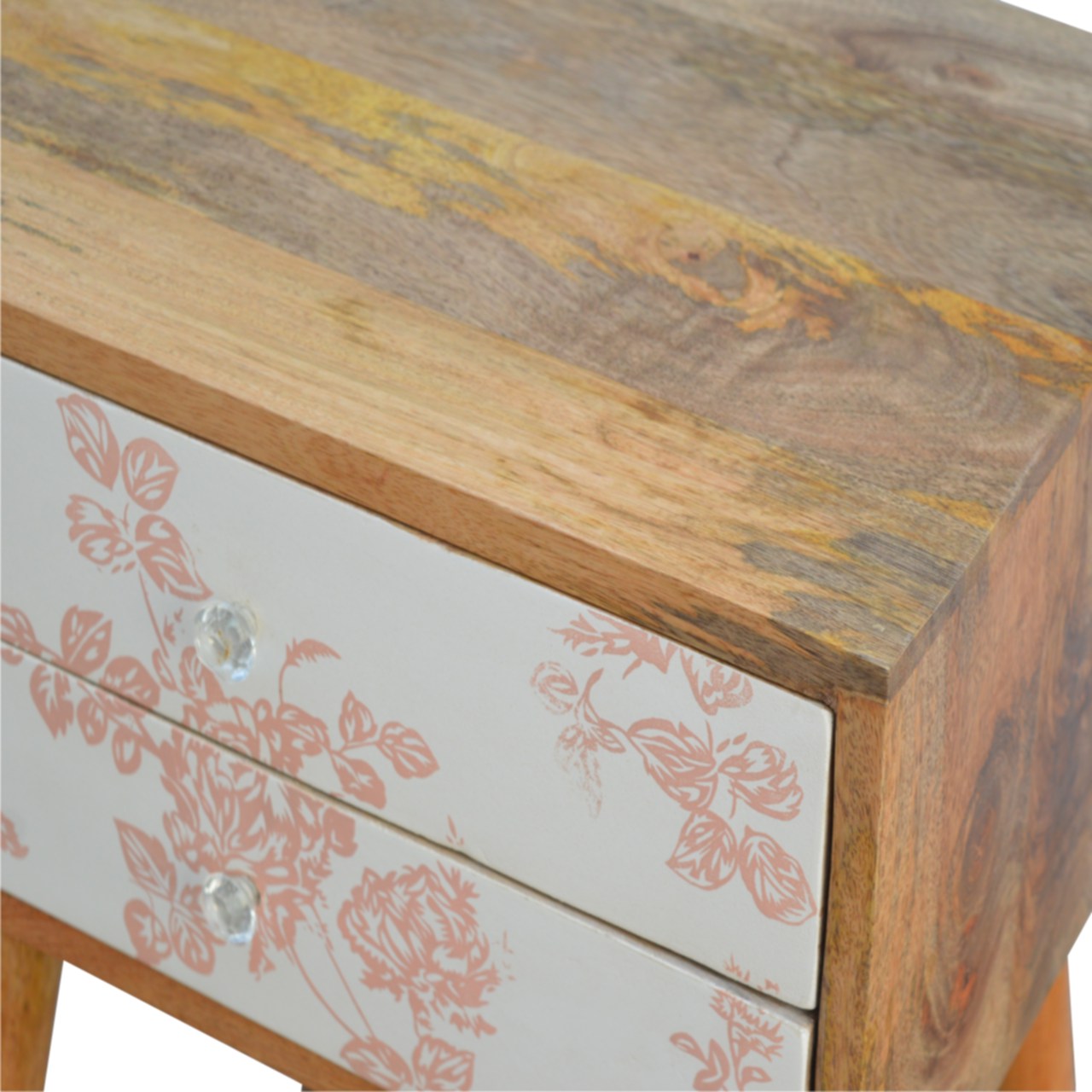 Solid Wood 2 Drawer Bedside | Pink Floral Design