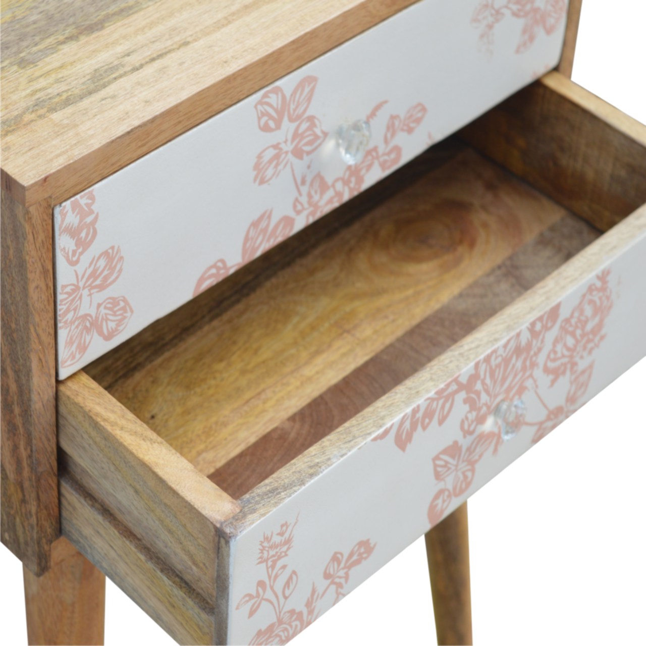 Solid Wood 2 Drawer Bedside | Pink Floral Design