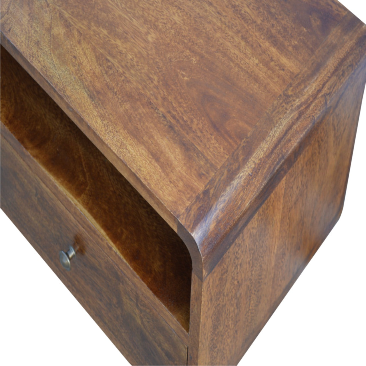 Solid Wood Curved Chestnut TV Stand with 2 Drawers