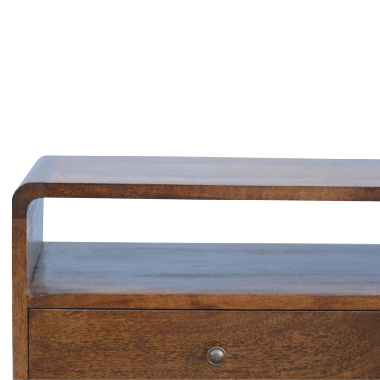 Solid Wood Curved Chestnut TV Stand with 2 Drawers