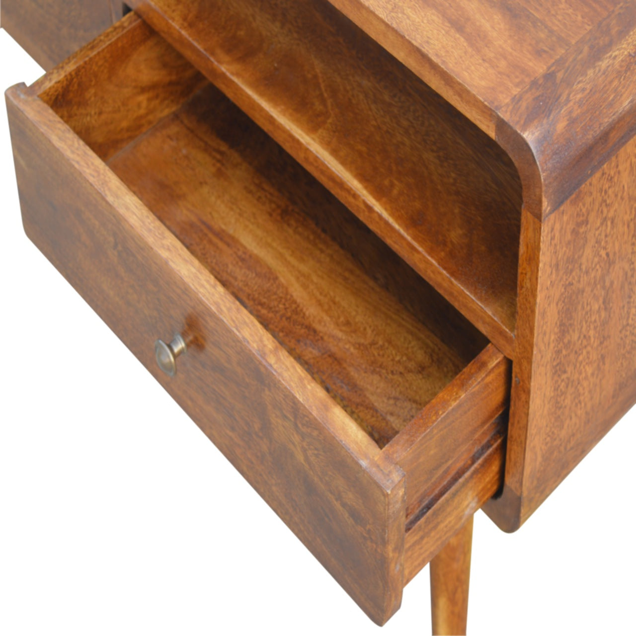 Solid Wood Curved Chestnut TV Stand with 2 Drawers
