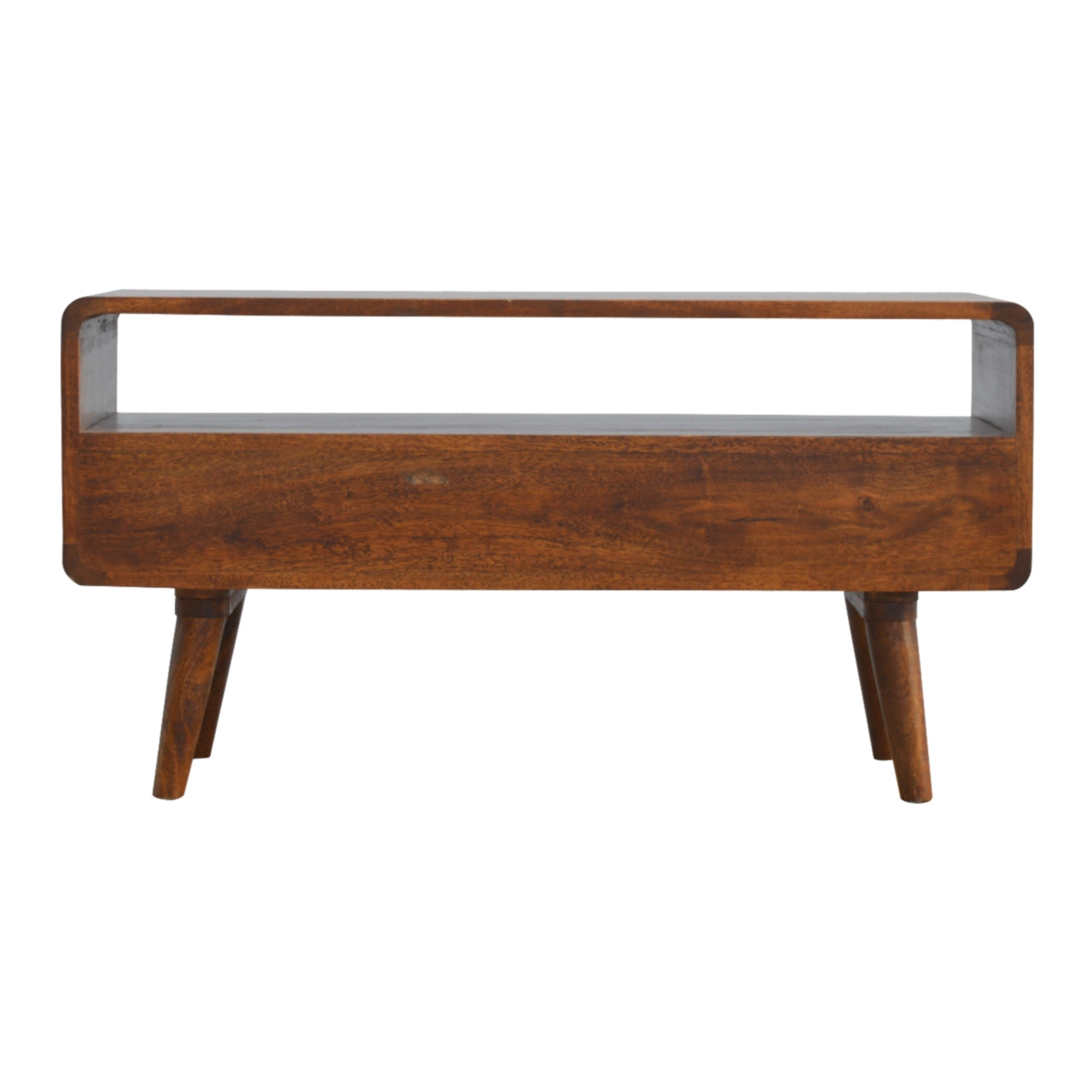 Solid Wood Curved Chestnut TV Stand with 2 Drawers