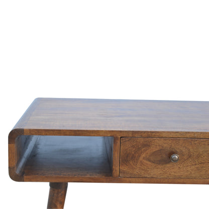 Solid Wood Curved Chestnut Coffee Table with Central Drawer