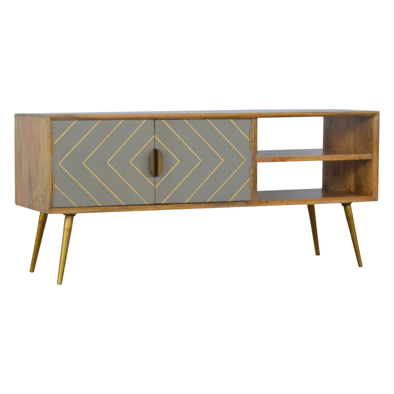 Solid Wood Sleek Cement Brass Inlay TV Stand