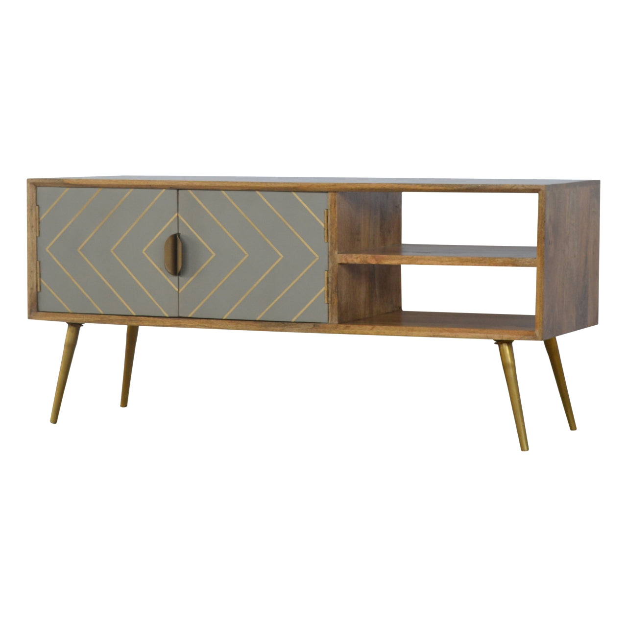 Solid Wood Sleek Cement Brass Inlay TV Stand