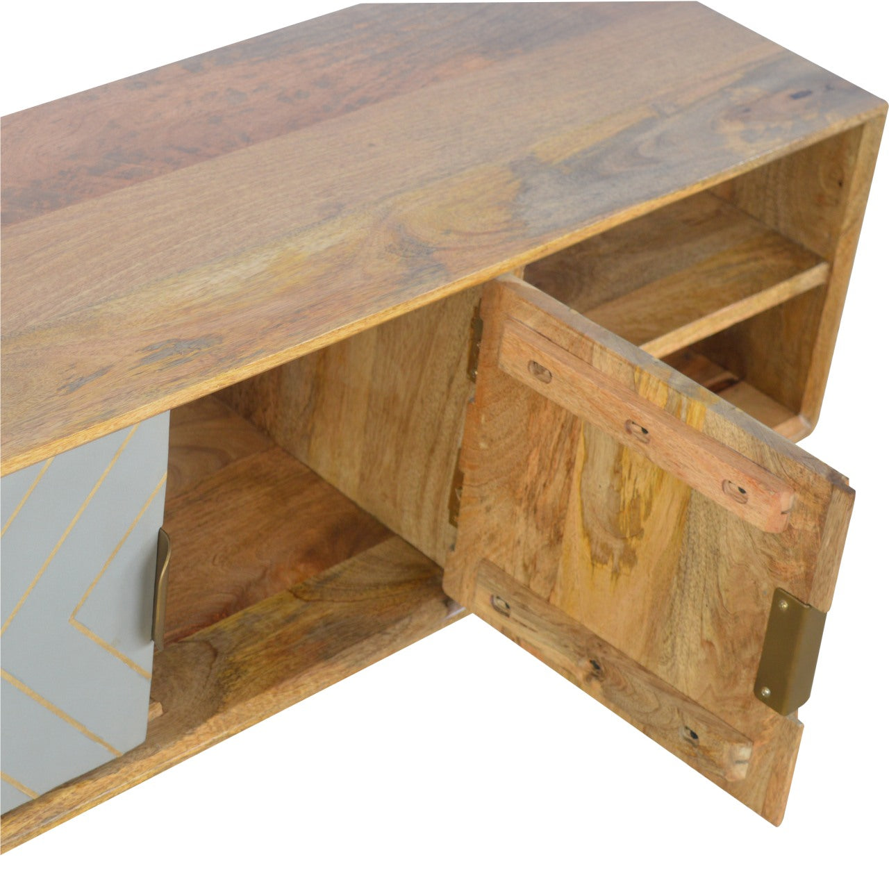 Solid Wood Sleek Cement Brass Inlay TV Stand