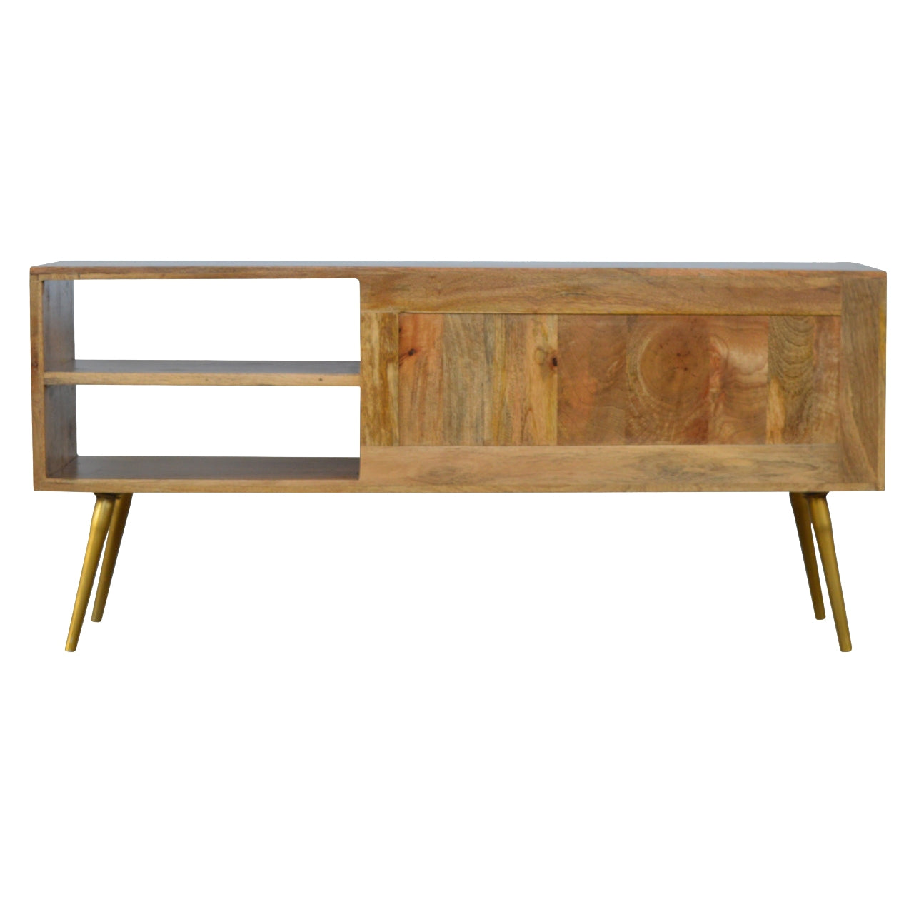 Solid Wood Sleek Cement Brass Inlay TV Stand